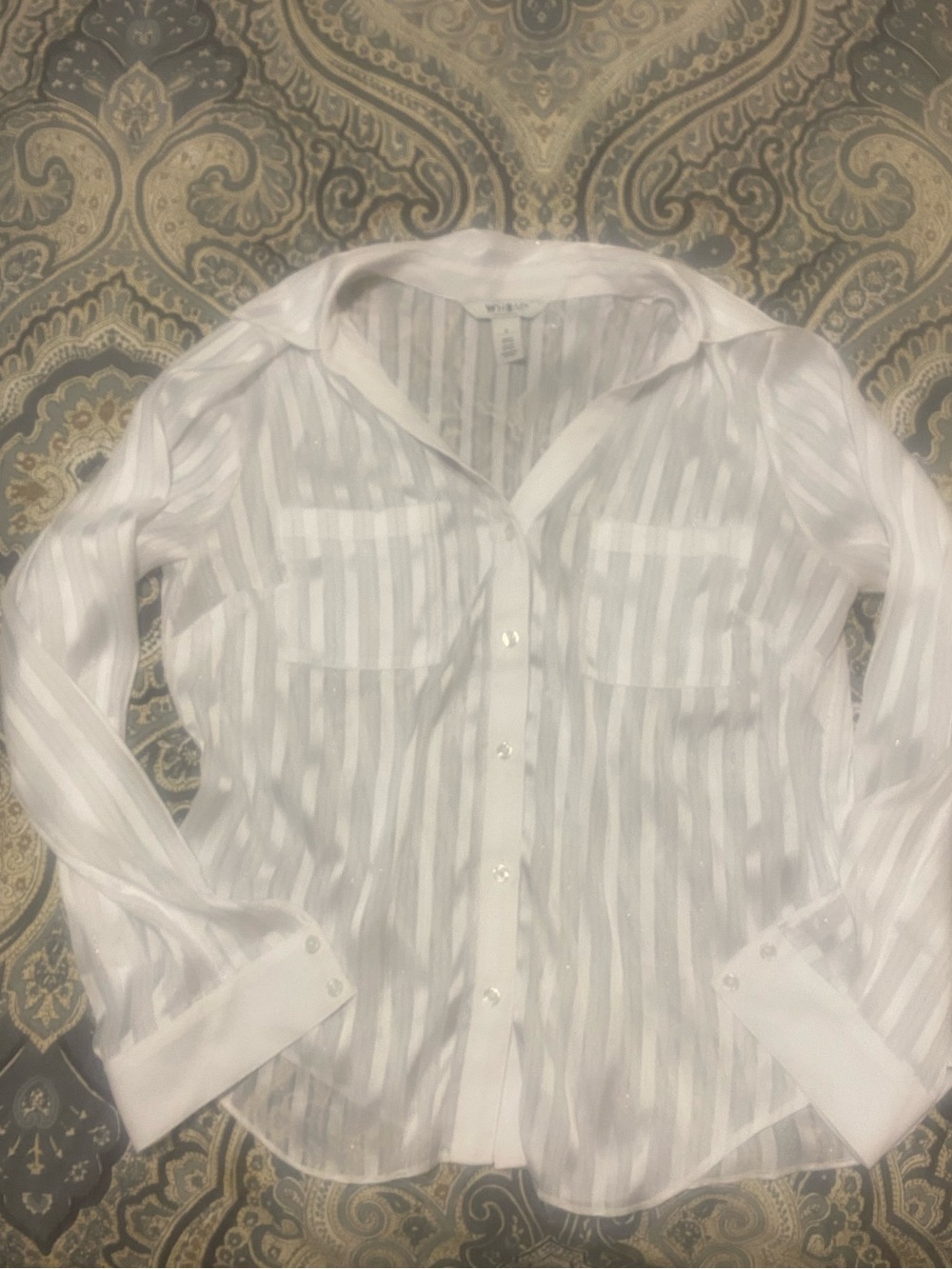 White House Black Market Sheer White Striped Blouse